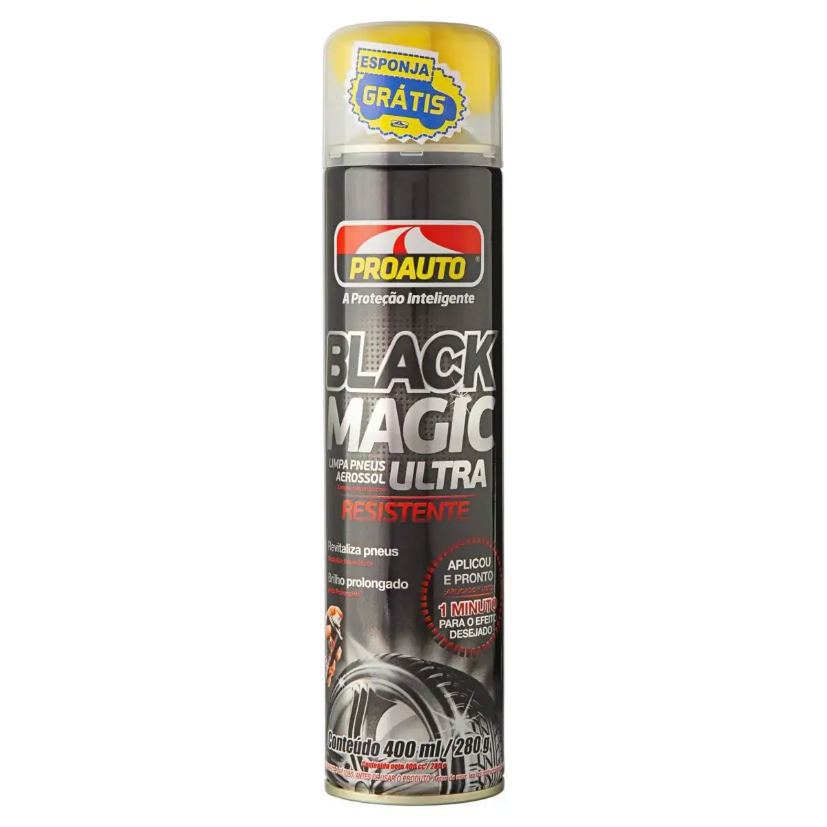 Limpa Pneus Aerossol Proauto Black Magic Frasco 400ml 2 Unidades Grátis Esponja