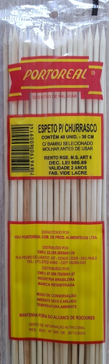 Espeto De Bambu Portoreal P/ Churrasco 30cm