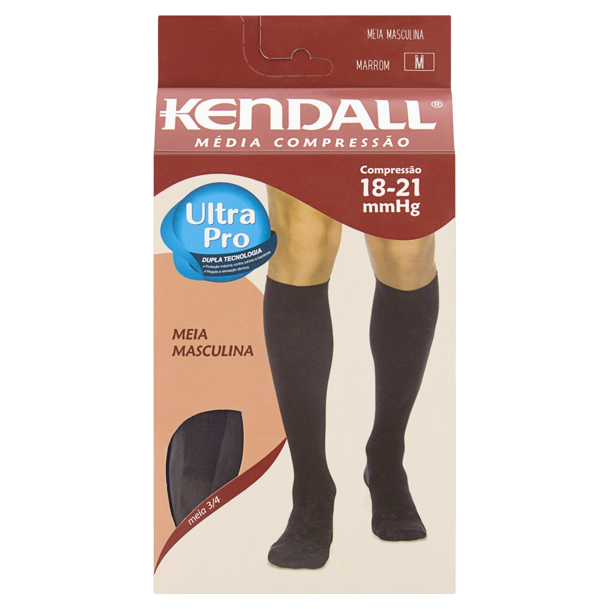 Meia Masculina Média Compressão 3/4 Marrom Kendall Tamanho M