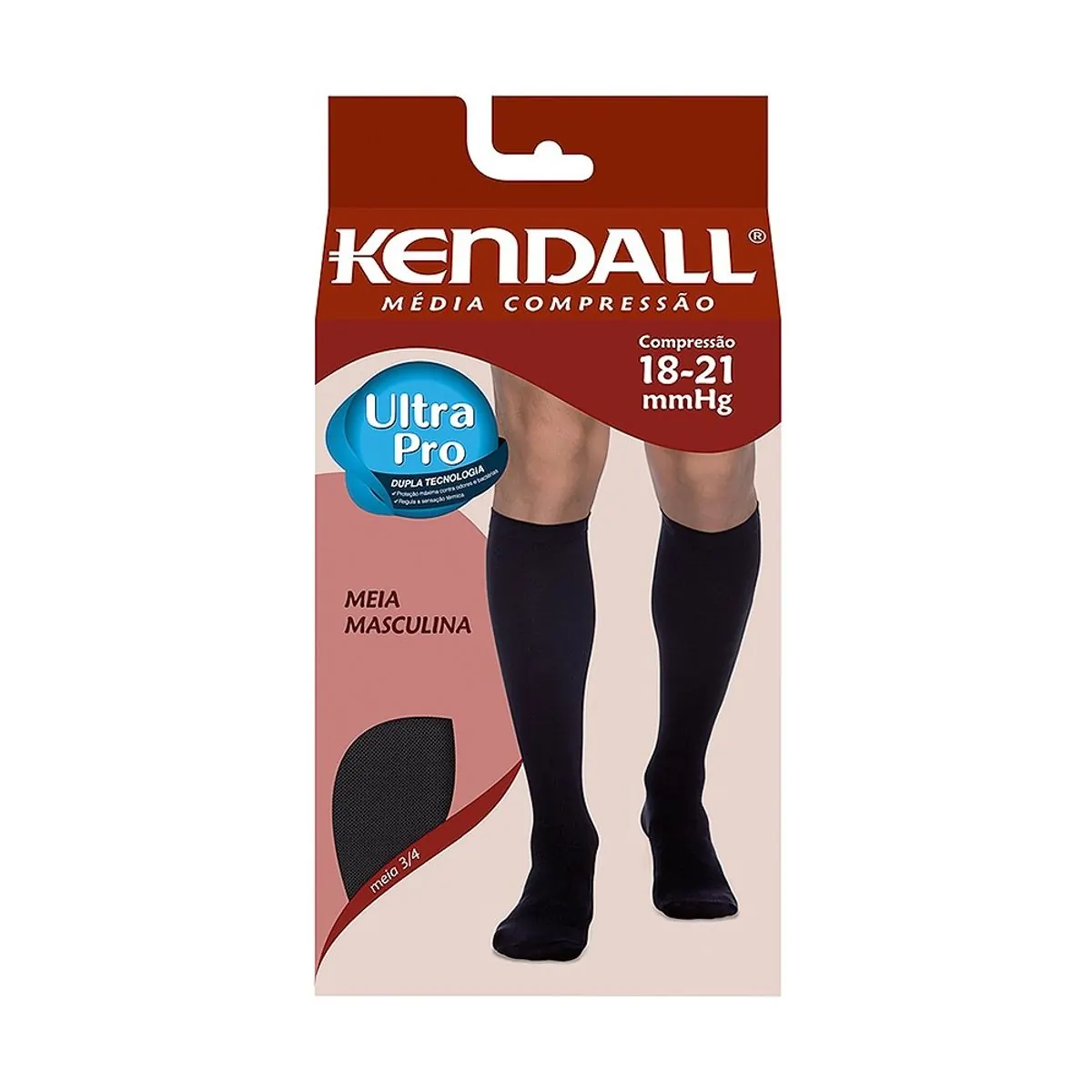 Meia Masculina Média Compressão 3/4 Preta Kendall Tamanho M
