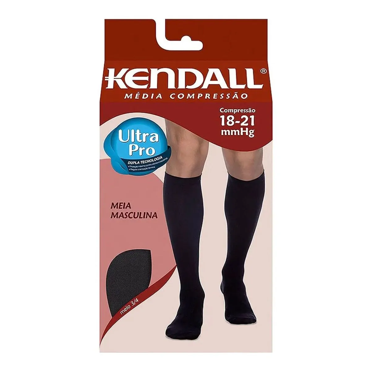 Meia Masculina Média Compressão 3/4 Preta Kendall Tamanho G