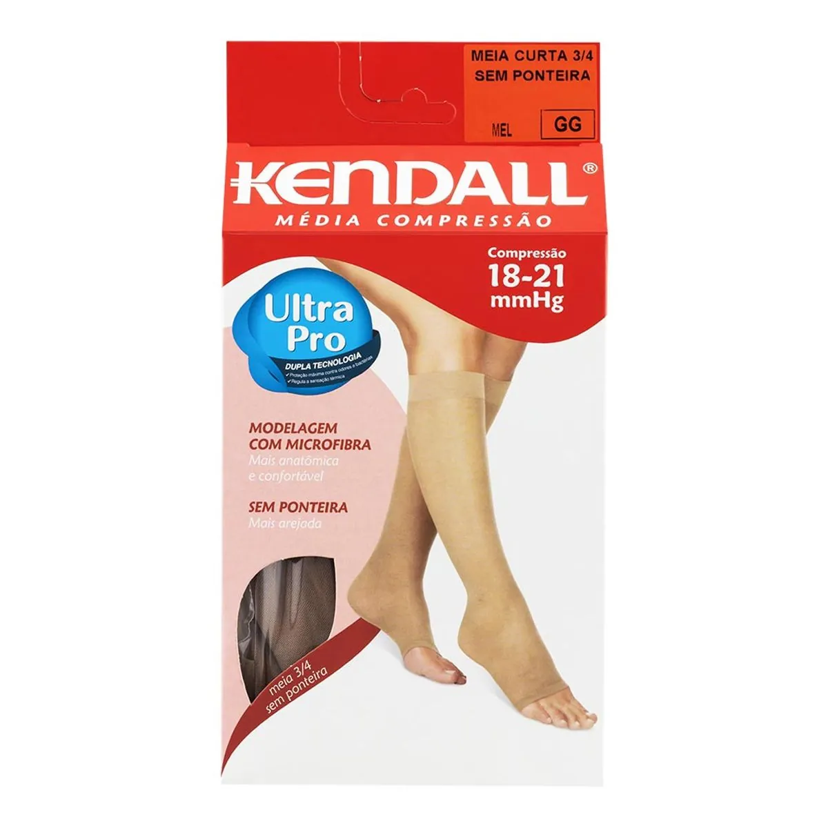 Meia Média Compressão Sem Ponteira 3/4 Mel Kendall Tamanho Gg