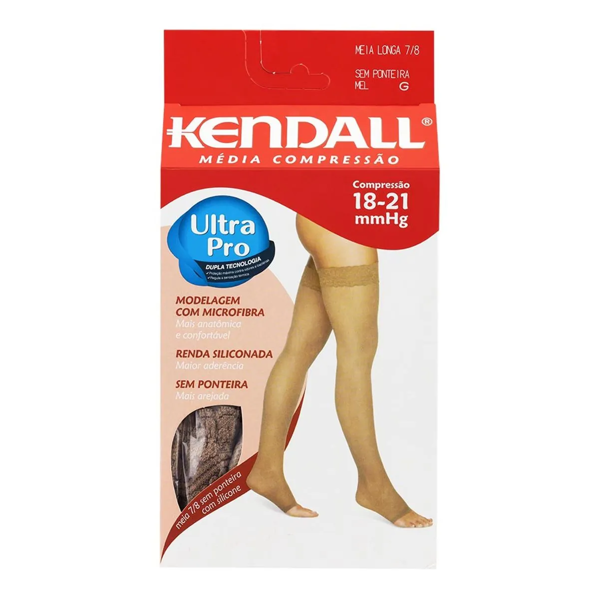 Meia Média Compressão Sem Ponteira 7/8 Mel Kendall Tamanho G