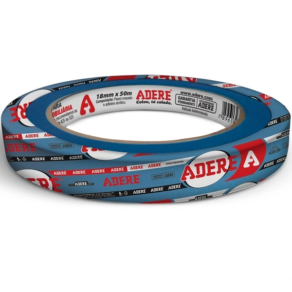 Fita Crepe Azul Pintura Imobiliaria Parede 18mm X 50m Adere