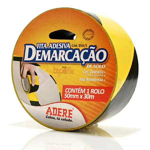 Fita de Demarcação Preta e Amarela 50mm X 30m Adere