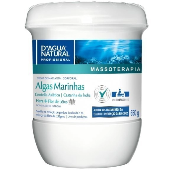 Creme Massagem Corporal Algas Marinhas 650g D'agua Natural
