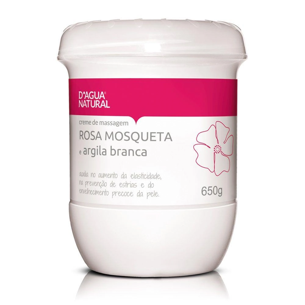 Creme de Massagem Rosa Mosqueta e Argila Branca 650g D'agua Natural
