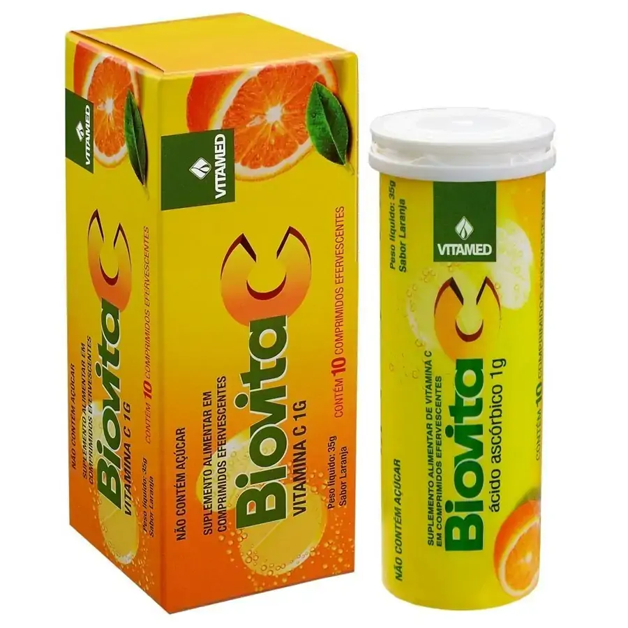 Biovita C 1g Laranja Vitamed Caixa 10 Comprimidos Efervescentes