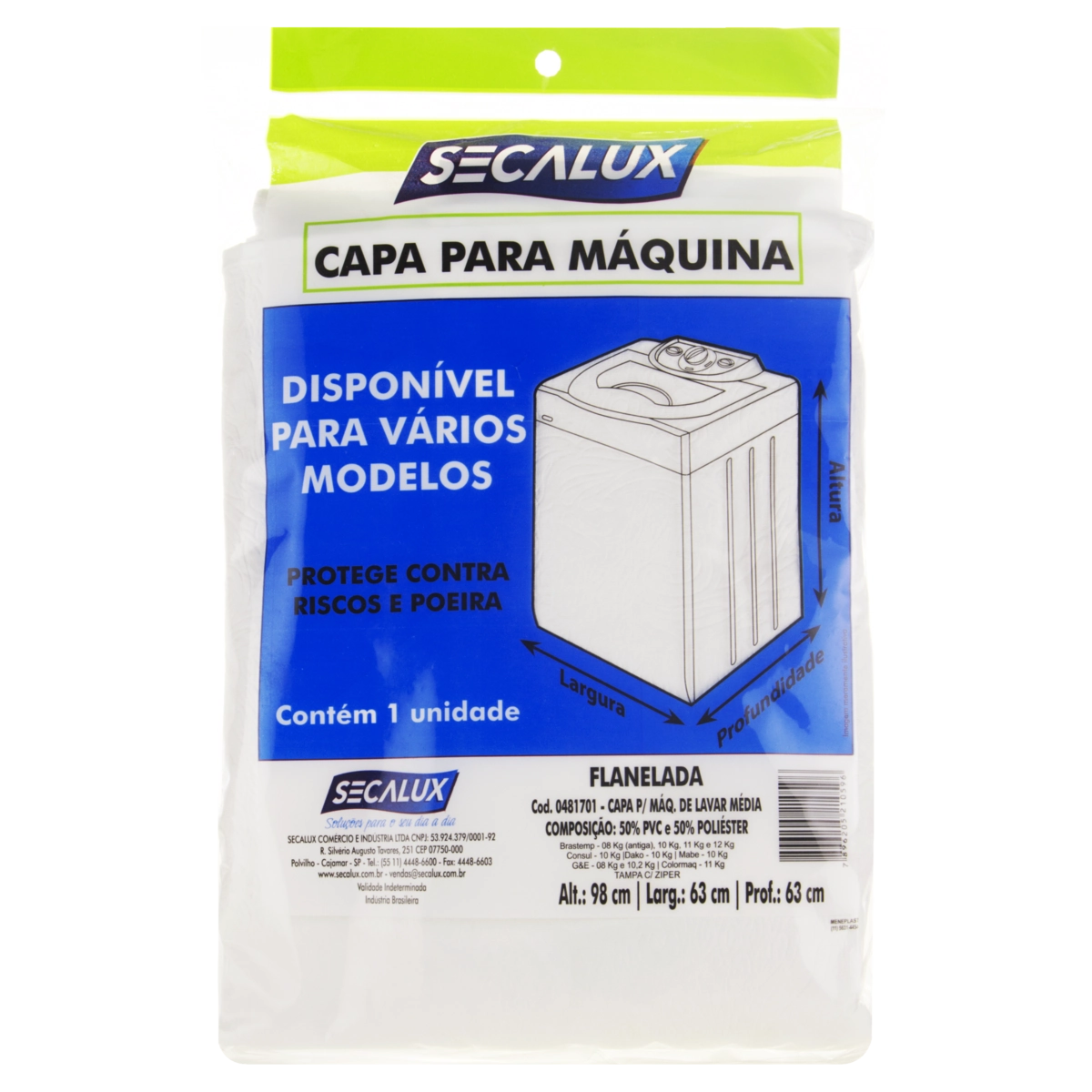 Capa Protetora para Máquina de Lavar Flanelada Secalux M