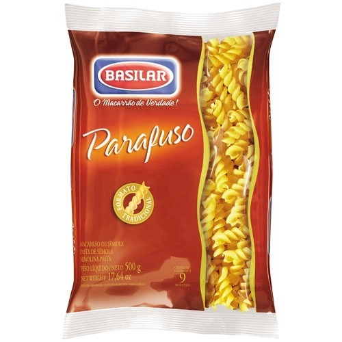 Macarrão De Sêmola Parafuso Basilar Pacote 500g
