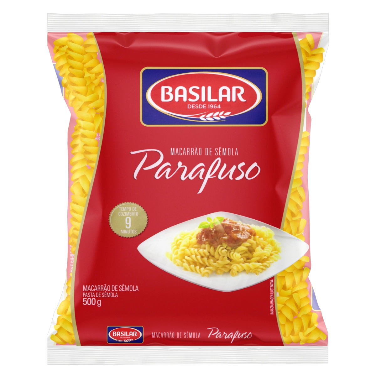 Macarrão De Sêmola Parafuso Basilar Pacote 500g