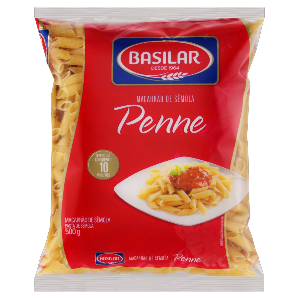 Macarrão De Sêmola Penne Basilar Pacote 500g
