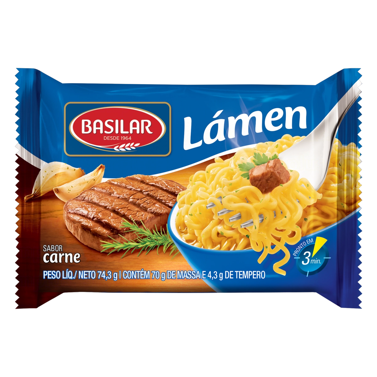 Macarrão Instantâneo Lámen Carne Basilar Pacote 74,3g