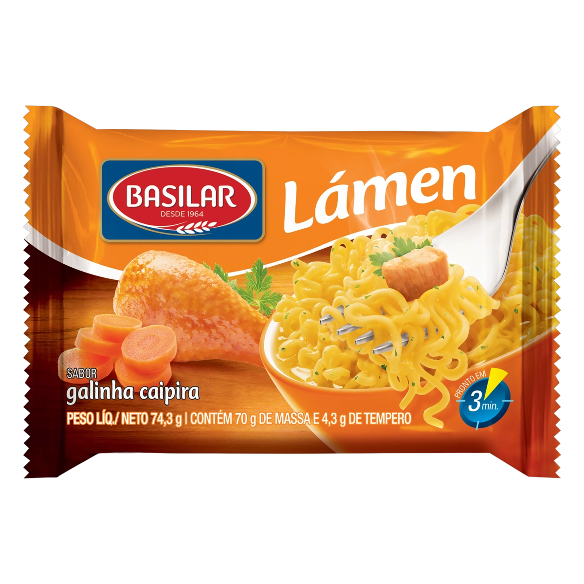 Macarrão Instantâneo Lámen Galinha Caipira Basilar Pacote 74,3g