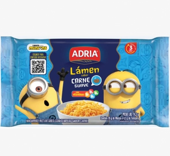 Macarrão Instantâneo Lámen Carne Suave Minions Adria Pacote 74,3g