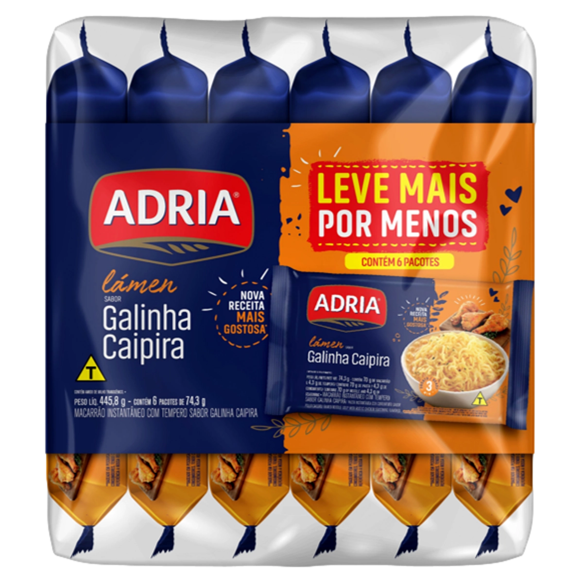 Pack Macarrão Instantâneo Lámen Galinha Caipira Adria Pacote 445,8g 6 Unidades Leve Mais Pague Menos