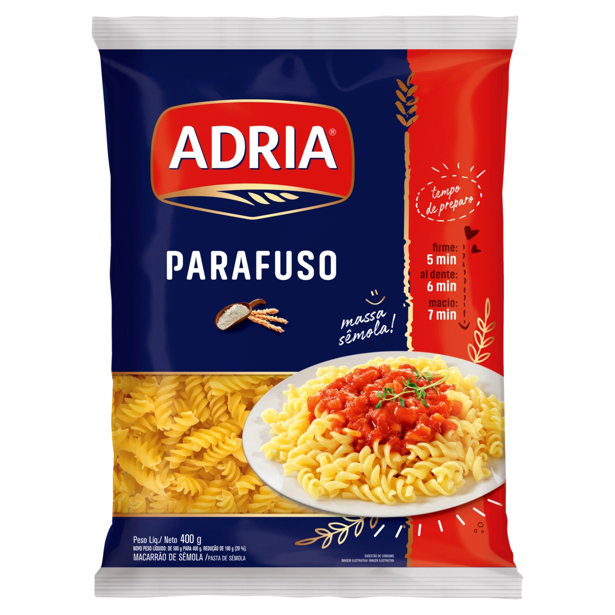 Macarrão De Sêmola Parafuso Adria Pacote 400g