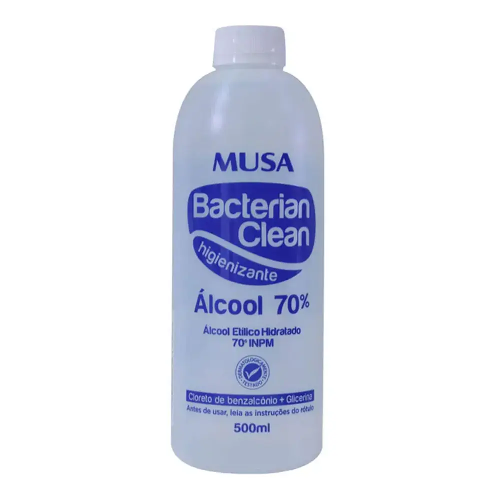 álcool Líquido 70 Inpm Antisséptico Musa Bacterian Clean Frasco 500ml
