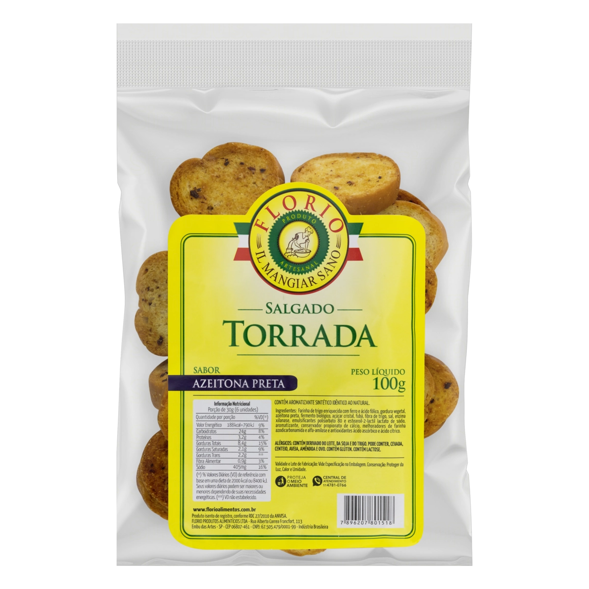 Torrada Azeitona Preta Florio Pacote 100g