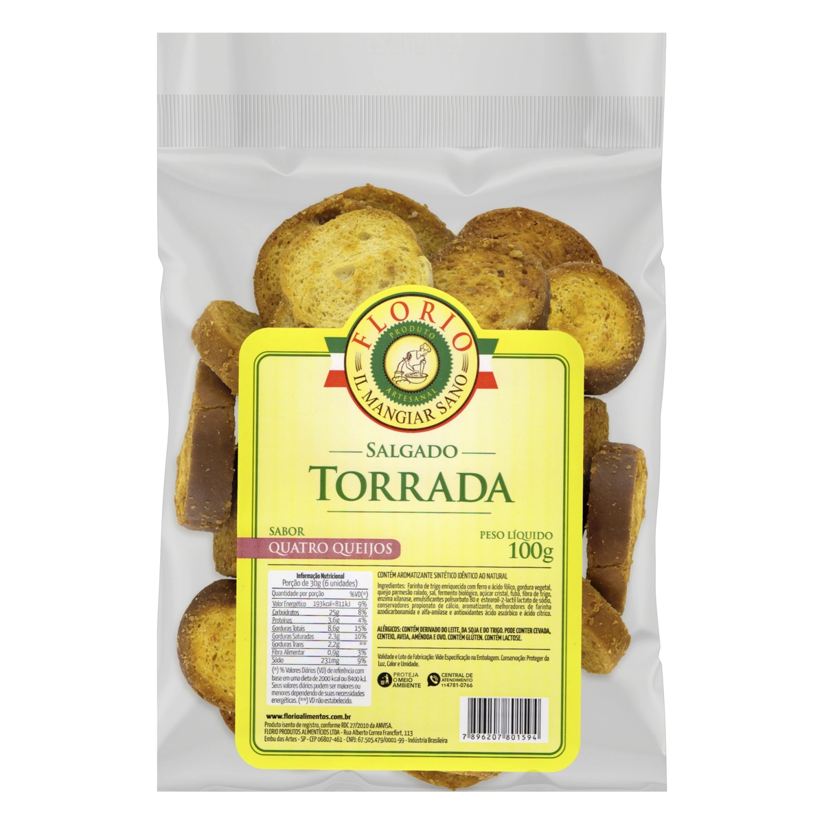 Torrada Quatro Queijos Florio Pacote 100g