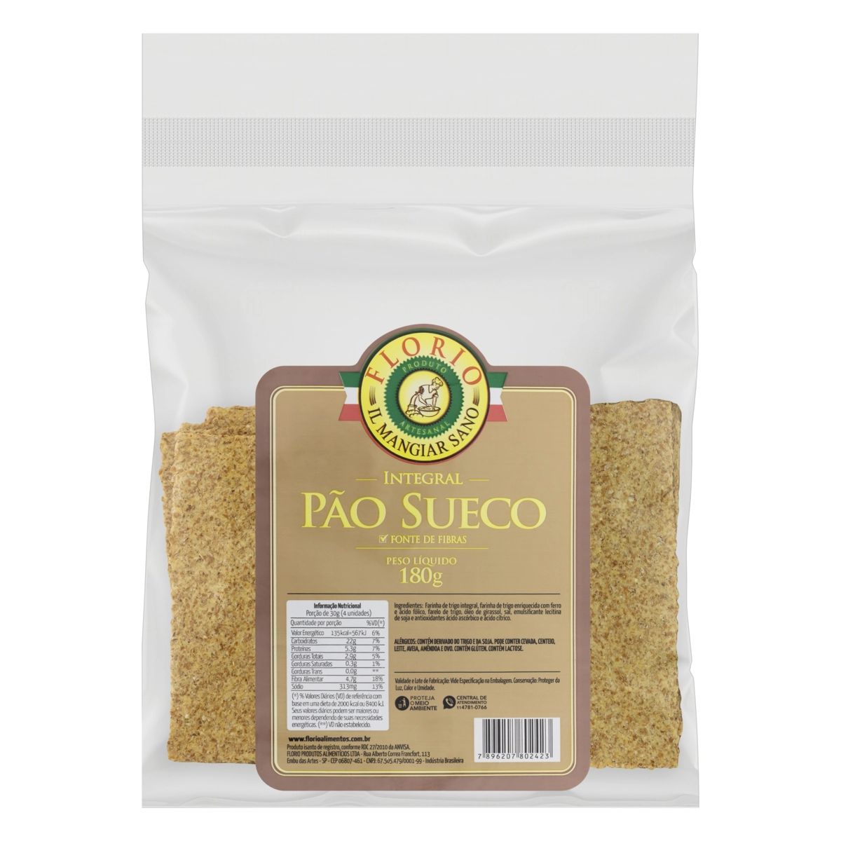 Pão Sueco Integral Florio Pacote 180g