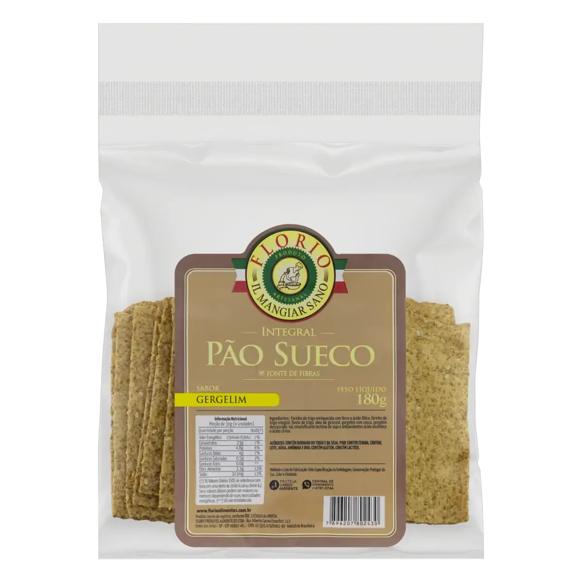 Pão Sueco Integral Gergelim Florio Pacote 180g