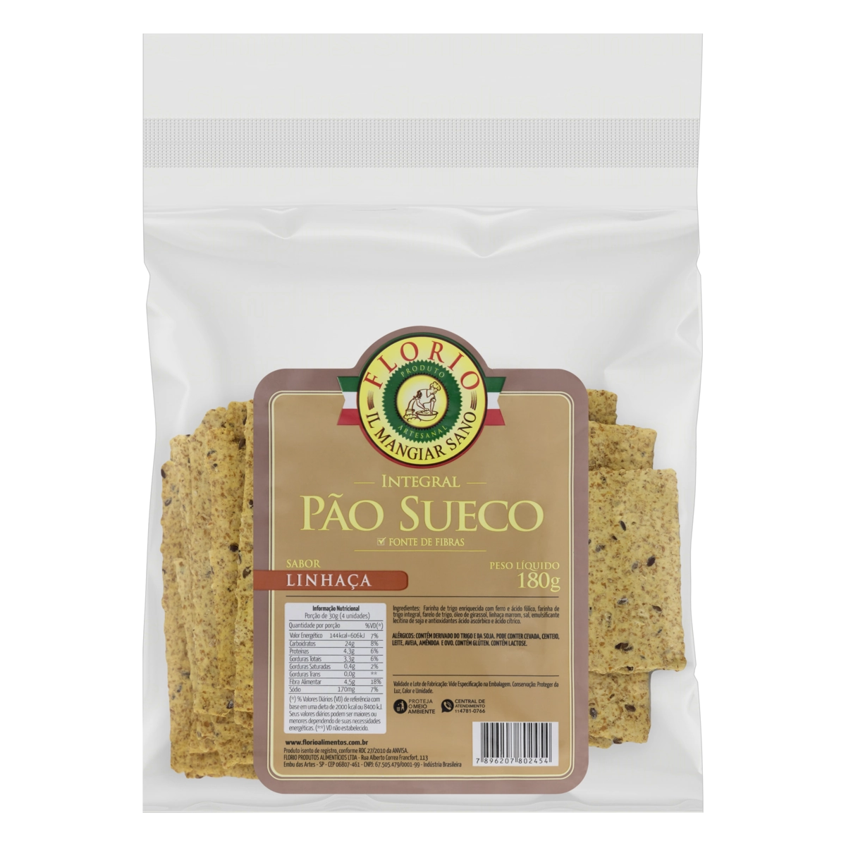 Pão Sueco Integral Linhaça Florio Pacote 180g