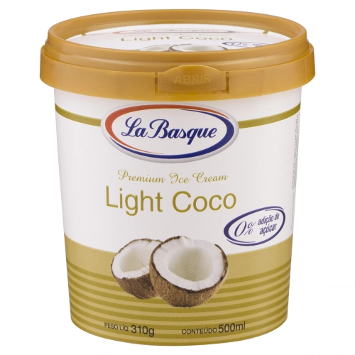 Sorvete Coco Light Premium Ice Cream LA BASQUE Pote 500ml