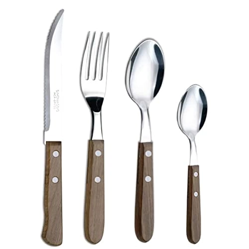 Faqueiro com 24 peças - inox cabo de madeira
