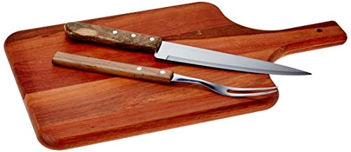 Conjunto para Churrasco Madeira 3 Peças Kit Garfo Faca e Tábua Simonaggio