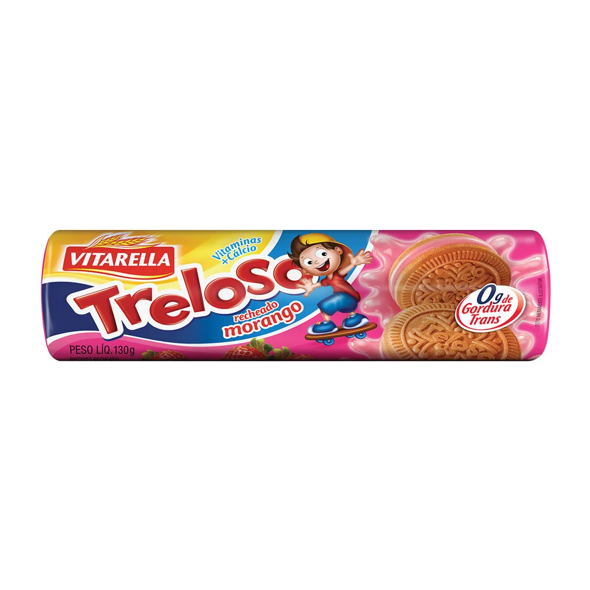 Biscoito Recheado de Morango Vitarella Treloso 130g
