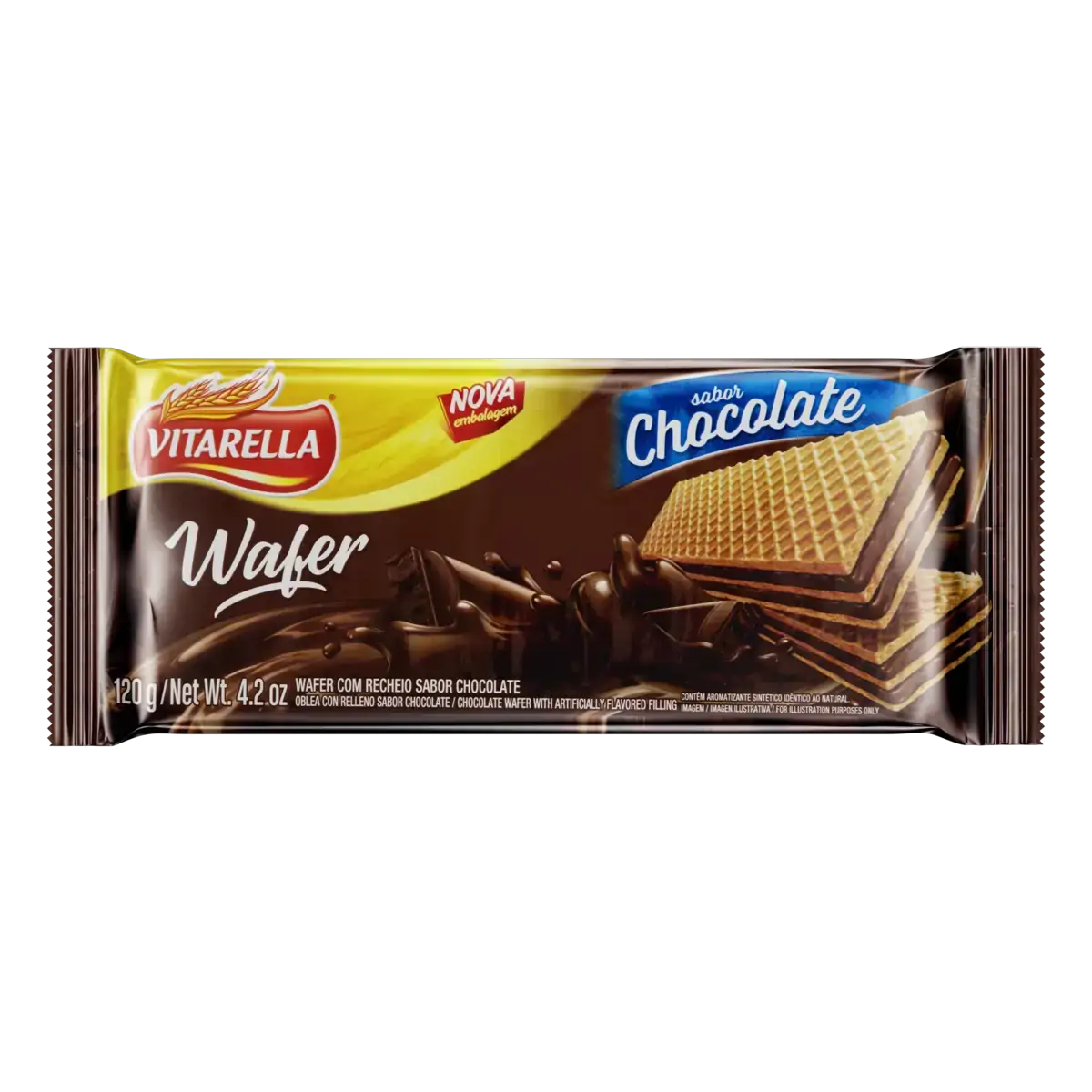 Biscoito Wafer Recheio Chocolate Vitarella Pacote 120g