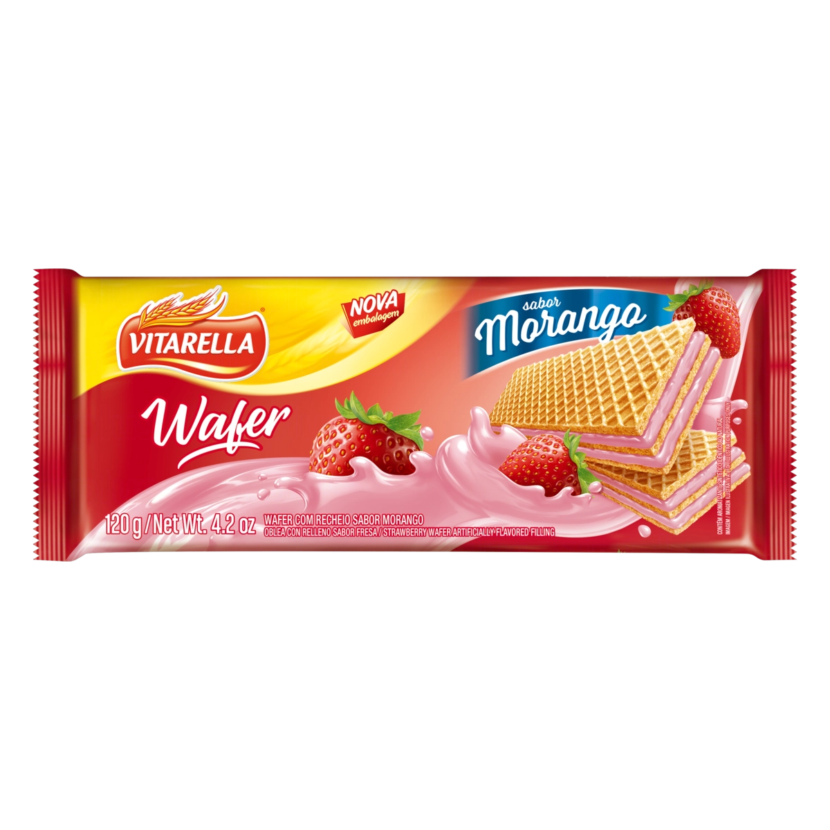 Biscoito Wafer Recheio Morango Vitarella Pacote 120g