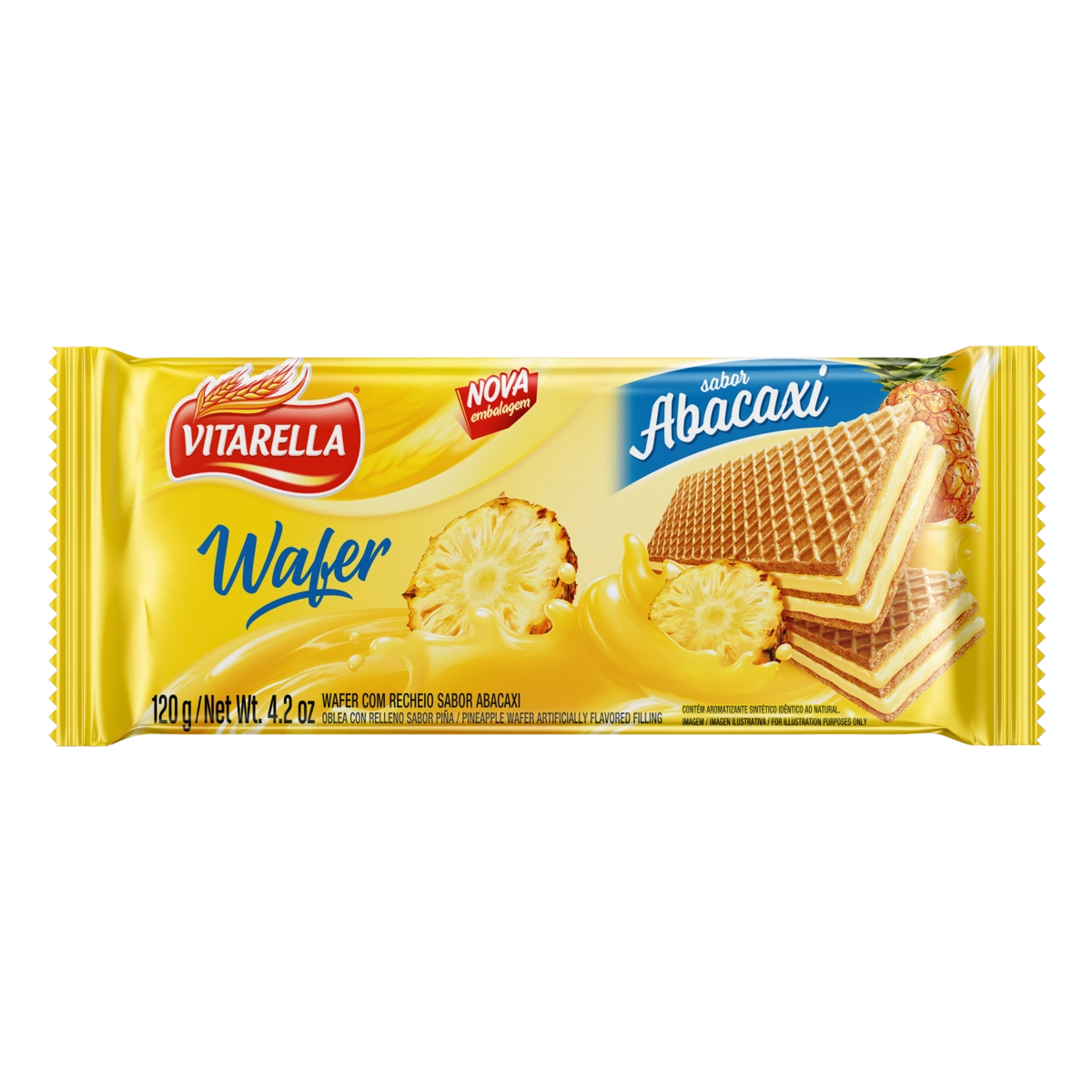 Biscoito Wafer Recheio Abacaxi Vitarella Pacote 120g
