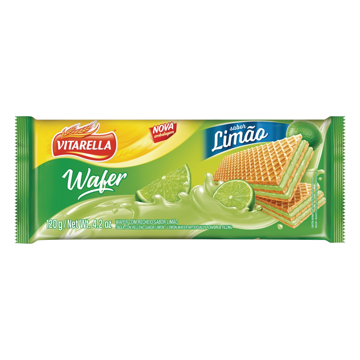 Biscoito Wafer Recheio Limão Vitarella Pacote 120g