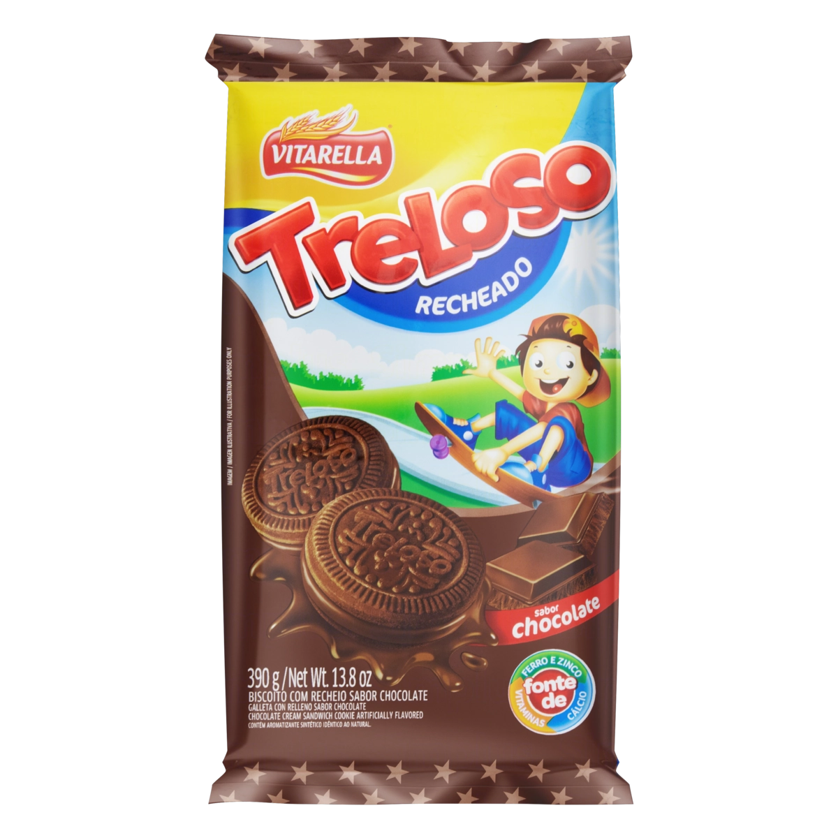 Biscoito Recheio Chocolate Vitarella Treloso Pacote 390g