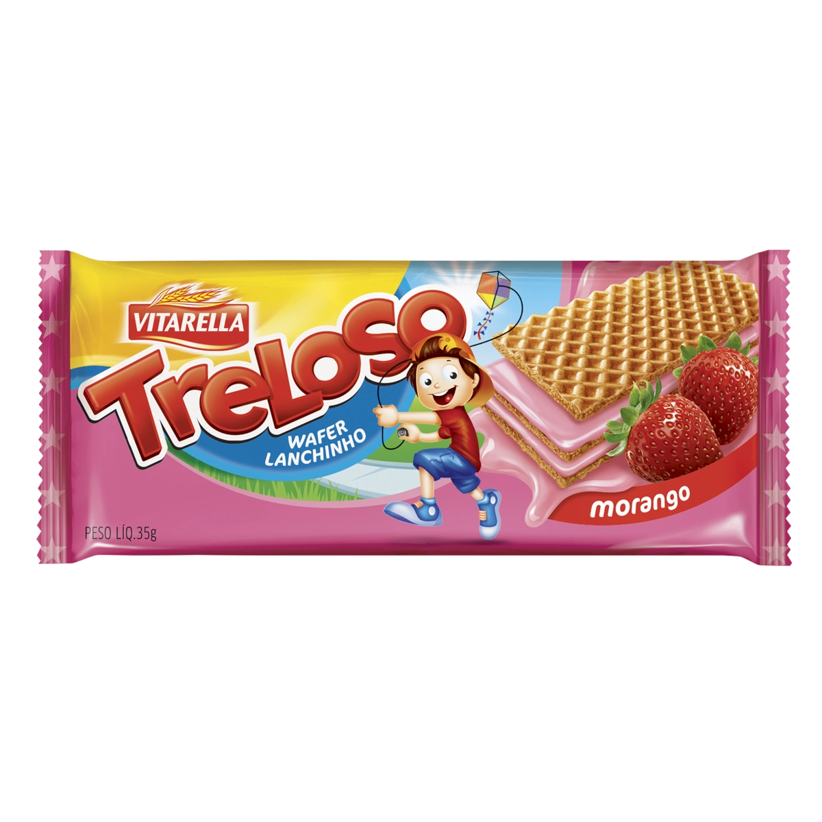 Biscoito Wafer Lanchinho Recheio Morango Vitarella Treloso Pacote 35g