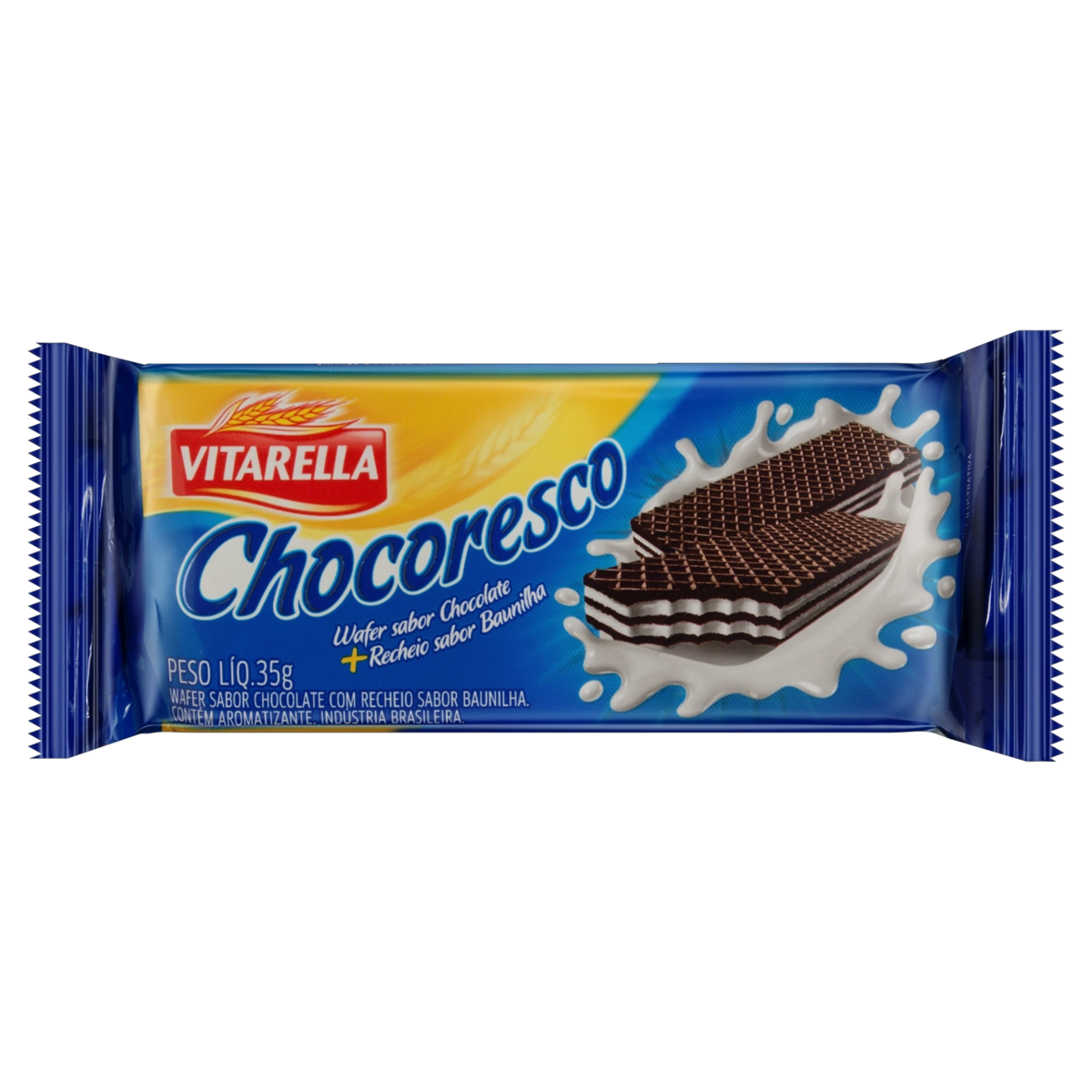 Biscoito Wafer Chocolate Recheio Baunilha Vitarella Chocoresco Pacote 35g