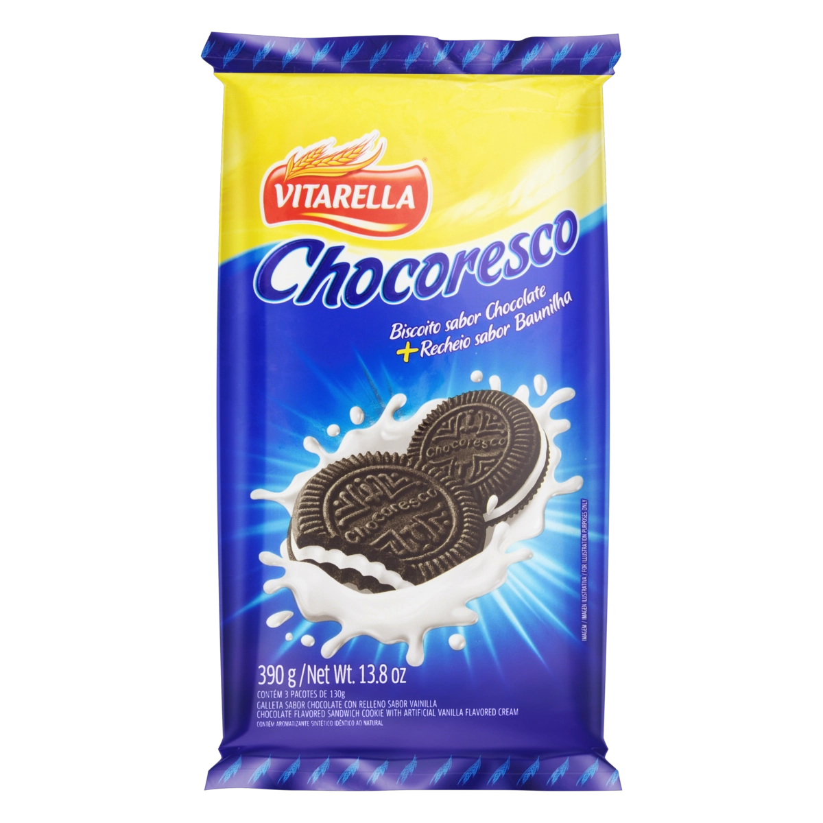 Biscoito Chocolate Recheio Baunilha Vitarella Chocoresco Pacote 390g