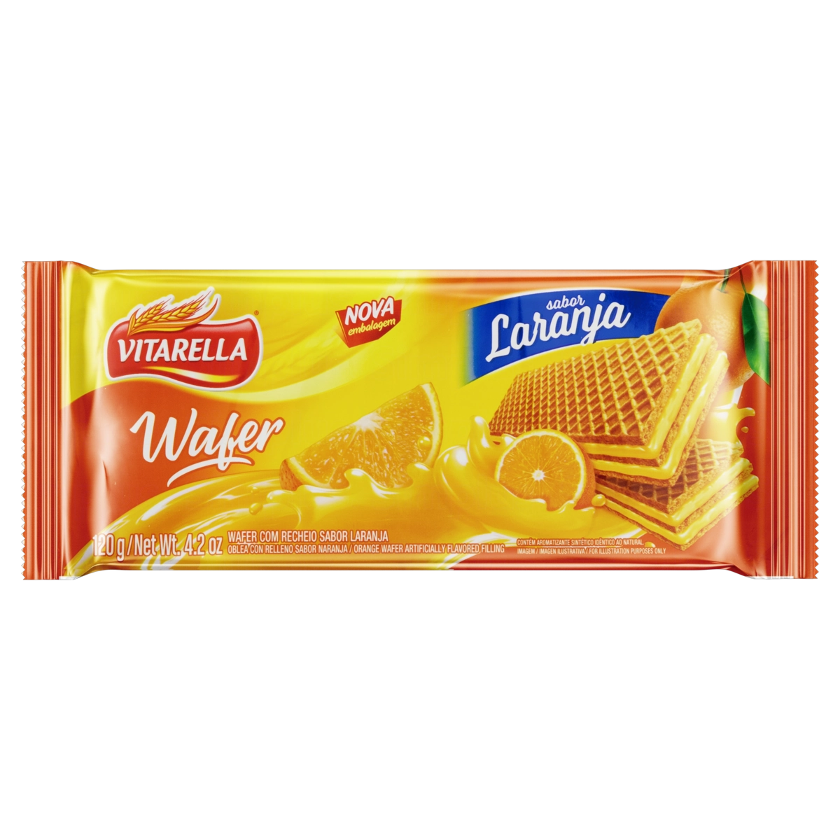 Biscoito Wafer Recheio Laranja Vitarella Pacote 120g