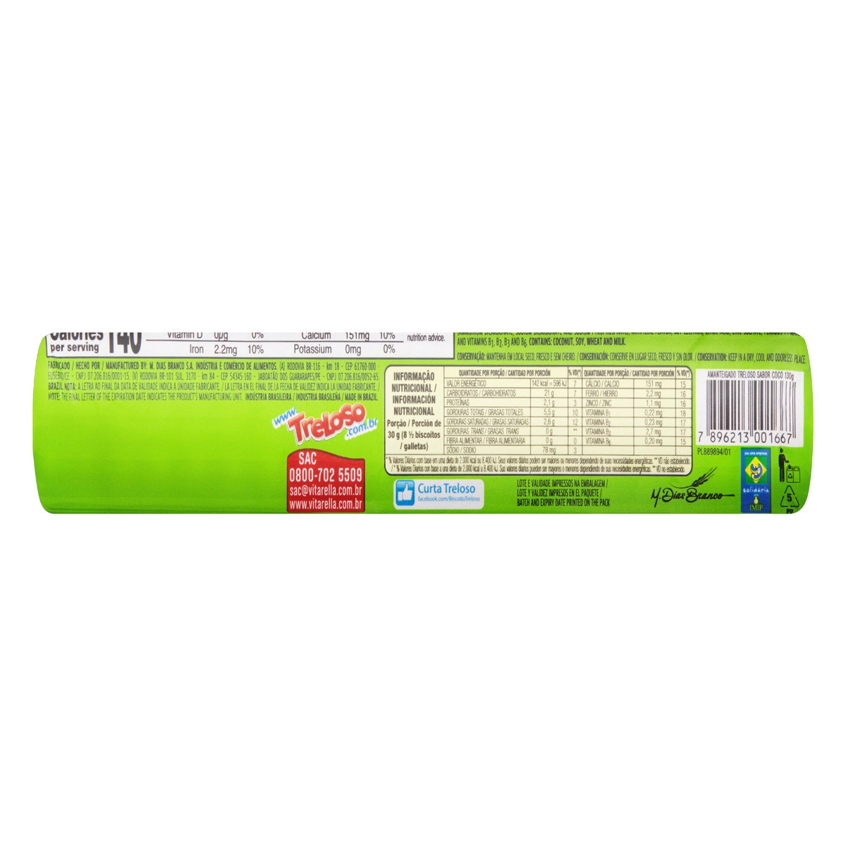 Biscoito Amanteigado Coco Vitarella Treloso Pacote 130g