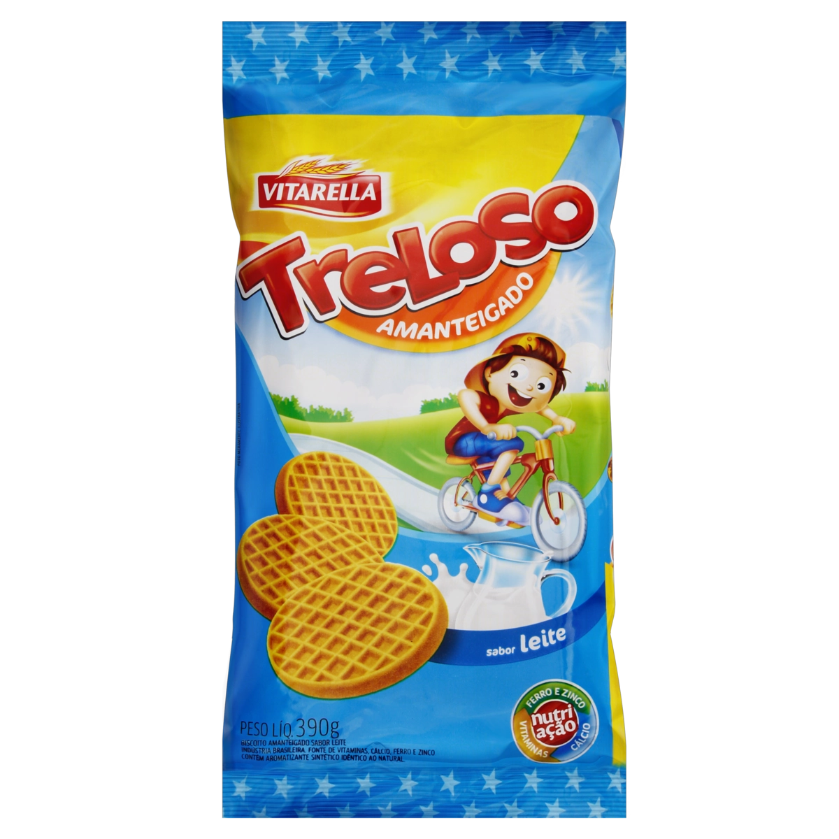 Biscoito Amanteigado Leite Vitarella Treloso Pacote 390g