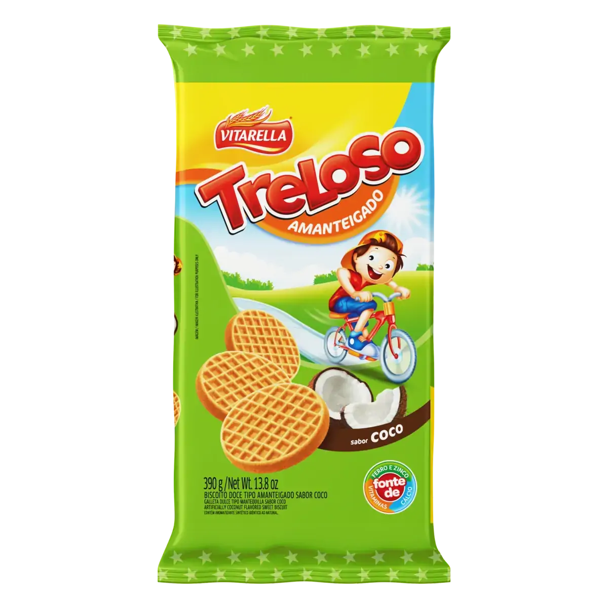 Biscoito Amanteigado Coco Vitarella Treloso Pacote 390g