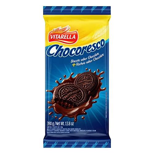 Biscoito Chocolate Recheio Chocolate Vitarella Chocoresco Pacote 390g