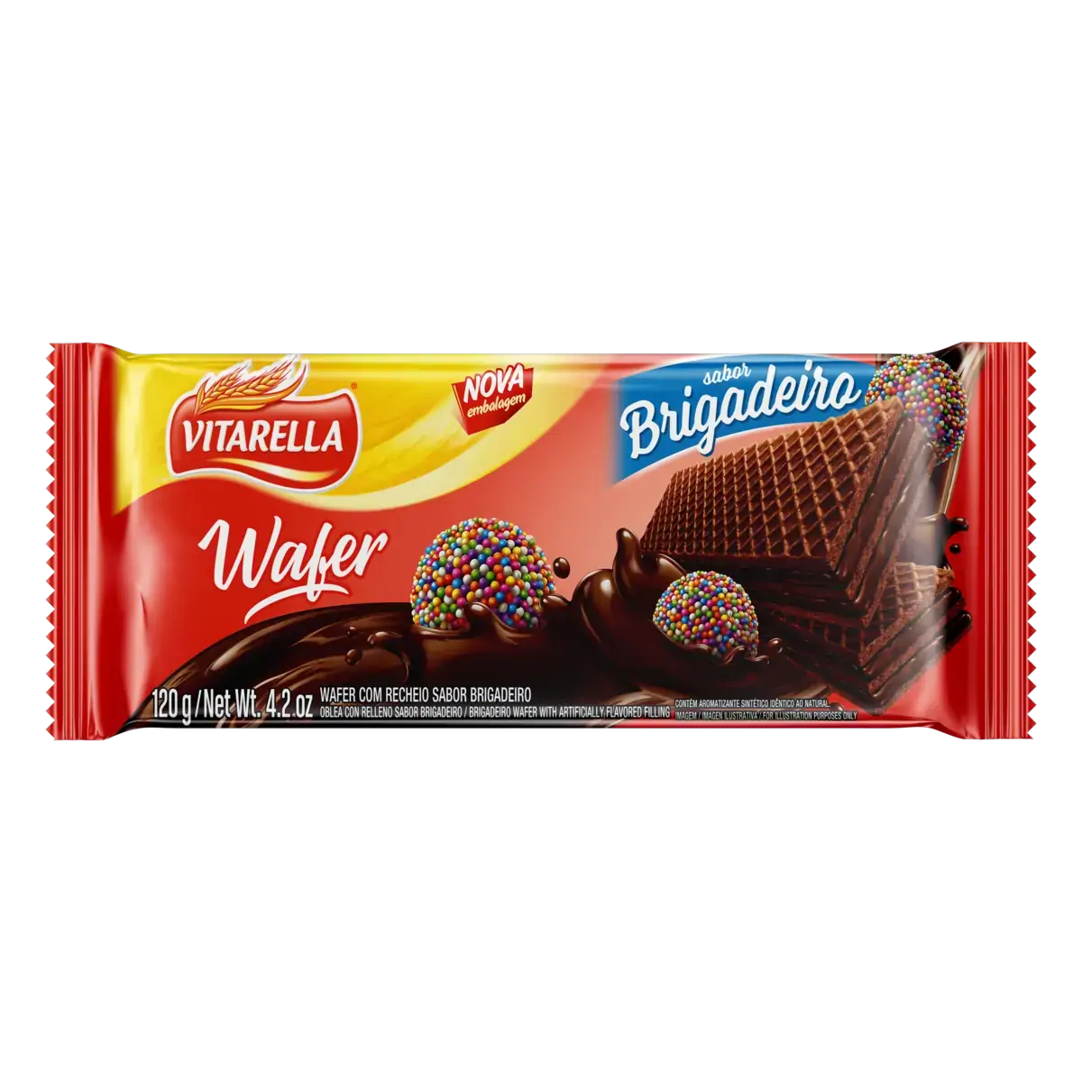 Biscoito Wafer Recheio Brigadeiro Vitarella Pacote 120g