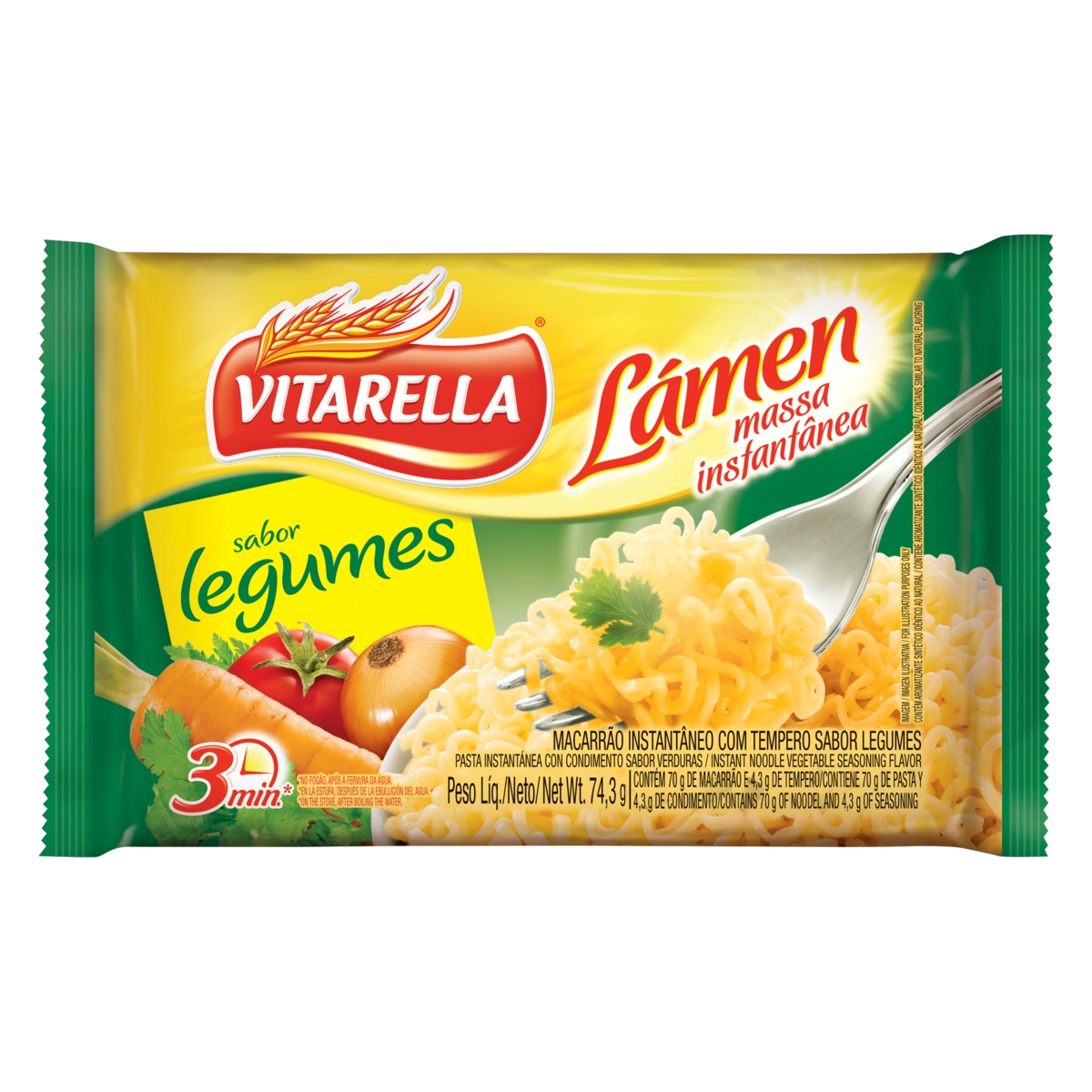 Macarrão Instantâneo Lámen Legumes Vitarella Pacote 74,3g