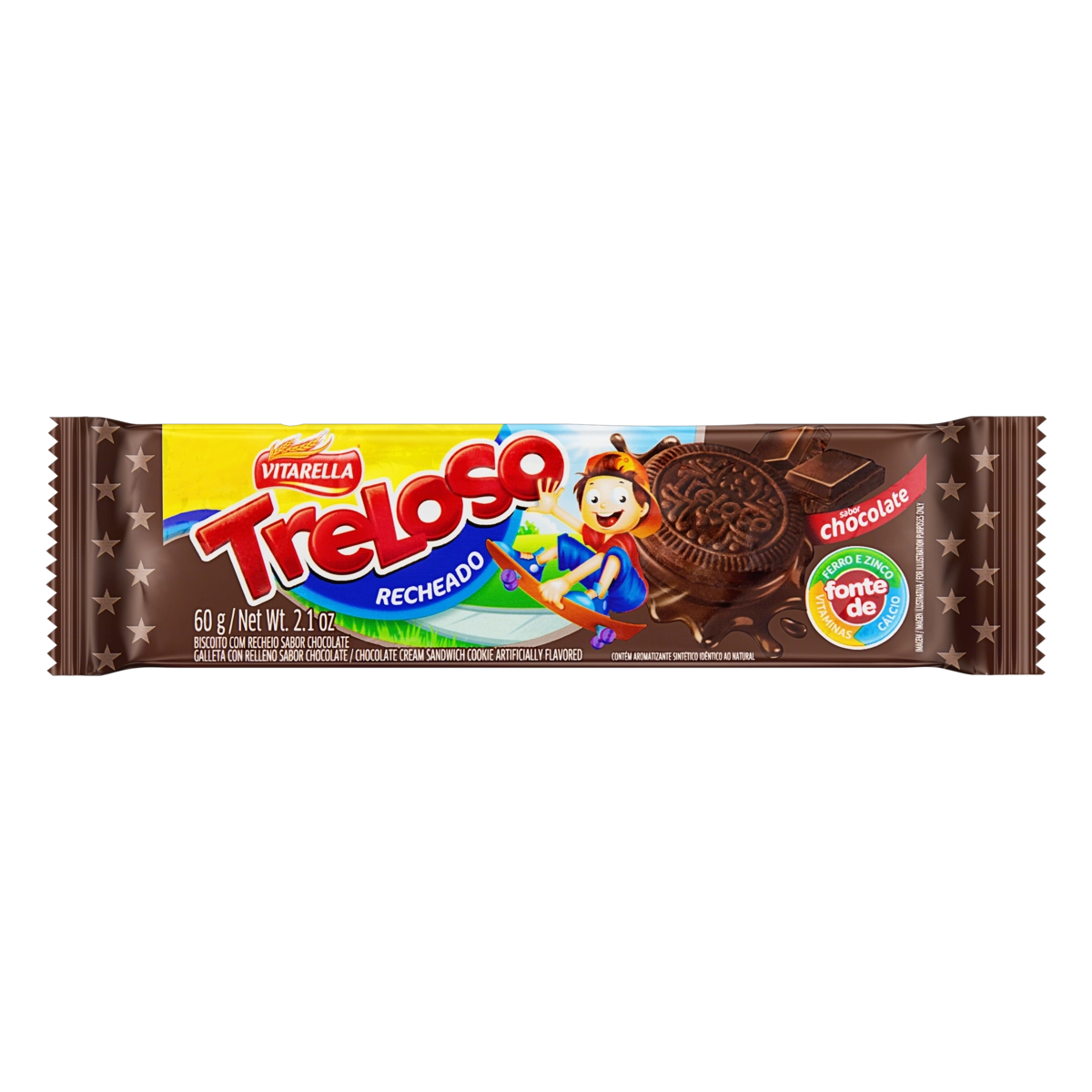 Biscoito Recheio Chocolate Vitarella Treloso Pacote 60g