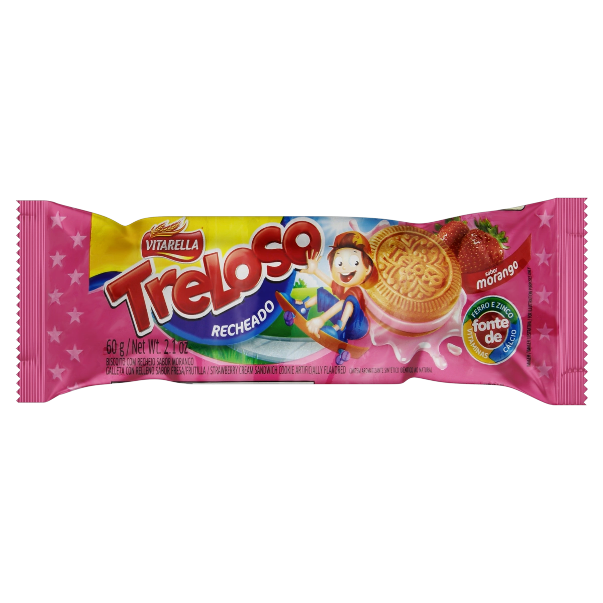 Biscoito Recheio Morango Vitarella Treloso Pacote 60g