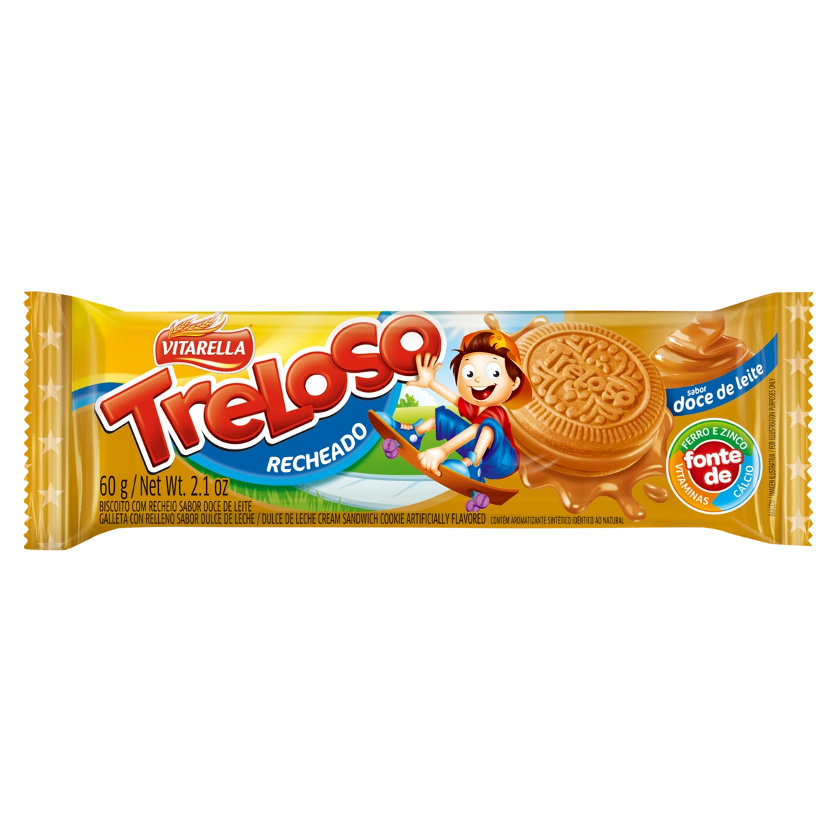 Biscoito Recheio Doce De Leite Vitarella Treloso Pacote 60g