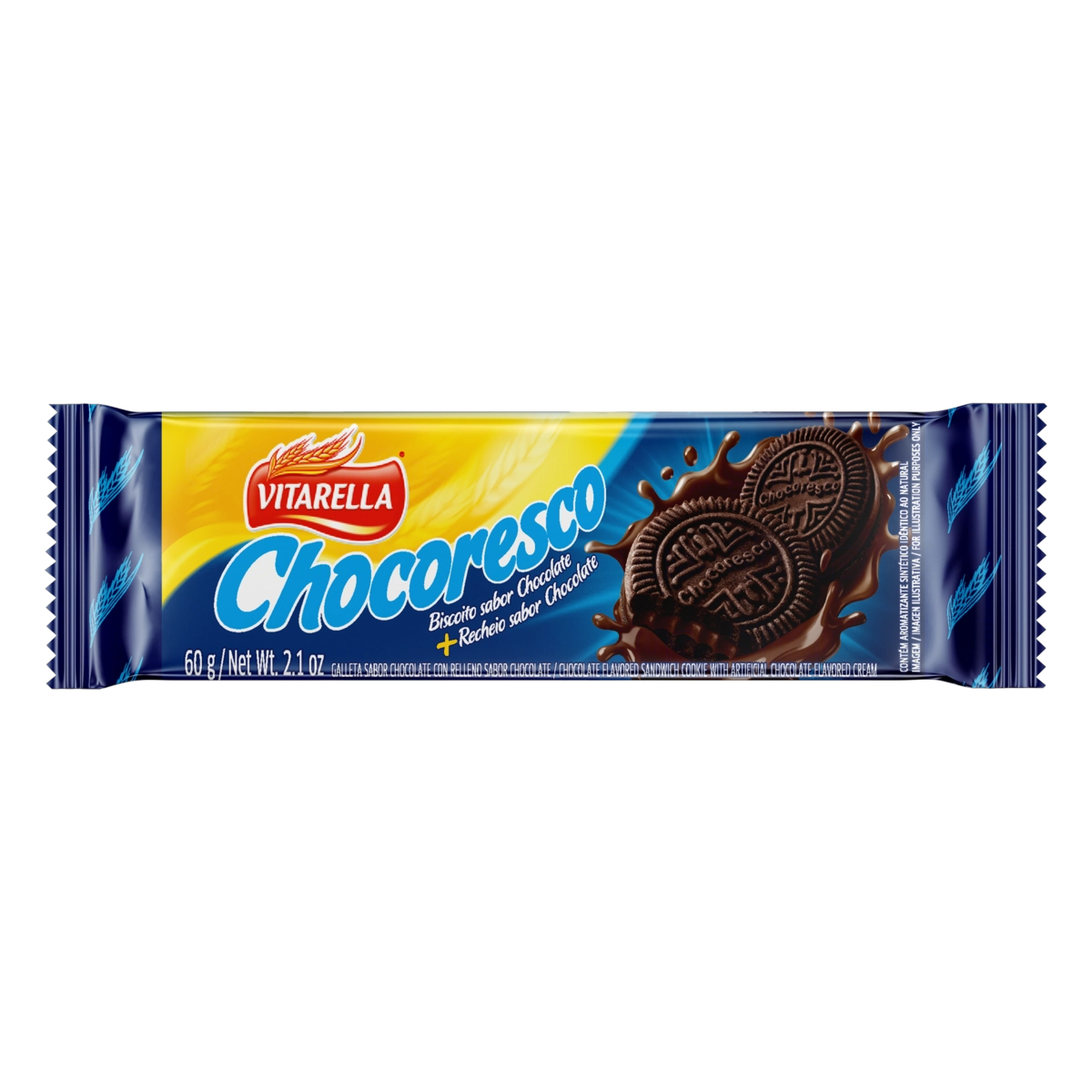 Biscoito Chocolate Recheio Chocolate Vitarella Chocoresco Pacote 60g